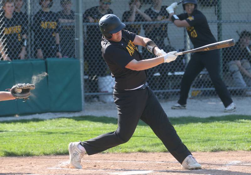 Putnam County's Cameron Spradling strikes out swinging on Thursday, May 8, 2025 at St. Bede Academy.