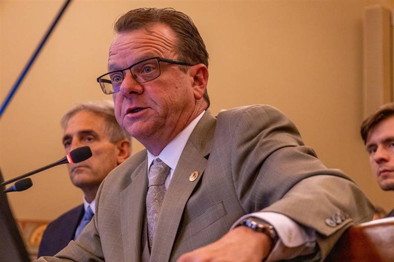 State Rep. Larry Walsh, D-Elwood, is pictured in an Illinois House committee room earlier this year. He said he is going to try to override Gov. JB Pritzker's veto of a bill that would have granted existing utilities in downstate Illinois, notably Ameren Illinois, the “right of first refusal” for transmission line construction.