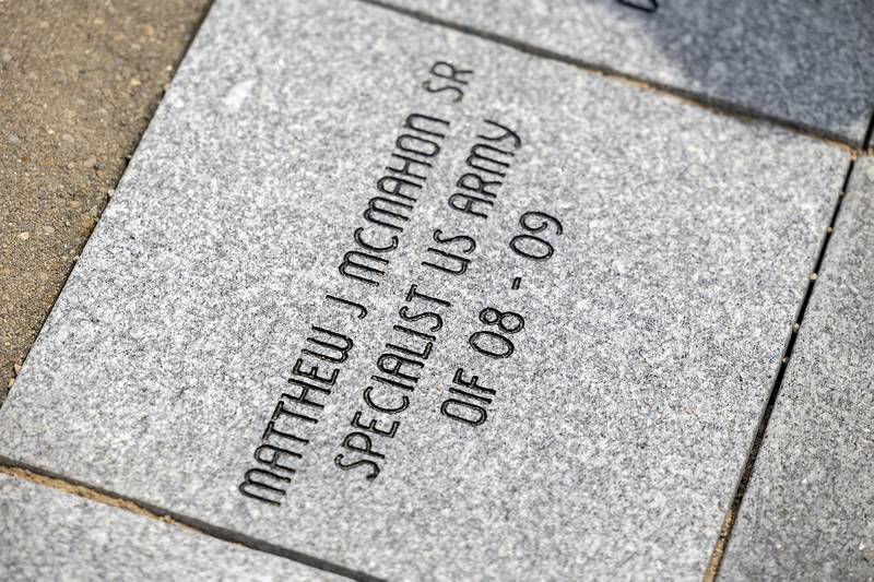 The legacy stone for Matthew McMahon on display Sunday, June 8, 2025, at Veterans Park in Dixon.