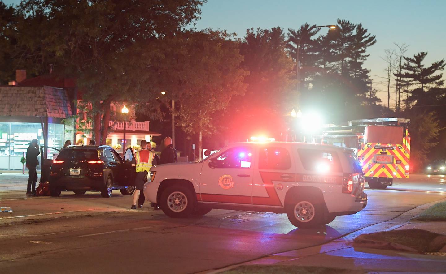 Geneva Police and Fire Department work the seen of an accident along East State Street just west of Eastside Drive in Geneva on Wednesday, Sept. 28, 2022.