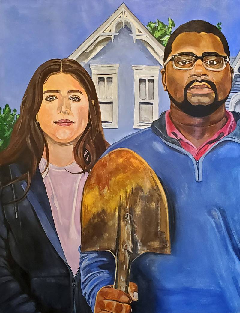 'American Gothic Breaking Ground' by Terrance Gray was featured in the first Arts in Action exhibit at the Ellwood House in DeKalb in 2021.