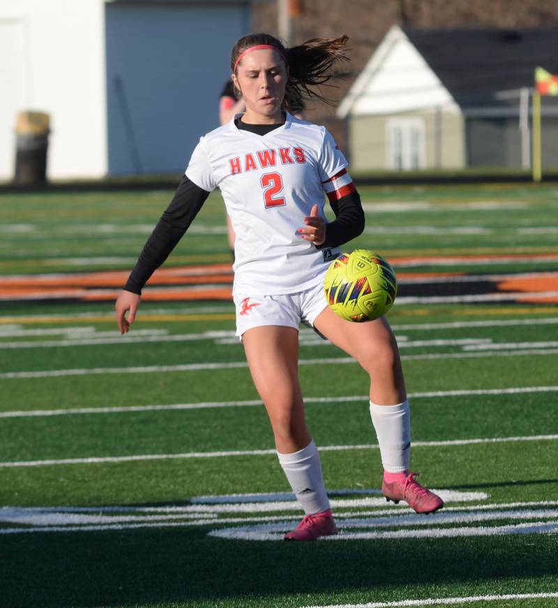 Oregon's Anna Stender (2) controls the ball during a Monday, March 31, 2025 game at Freeport High School.