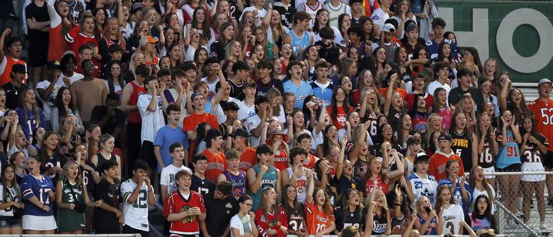 Hersey fans cheer on their team against Fremd Friday September 1, 2023 in Palatine.