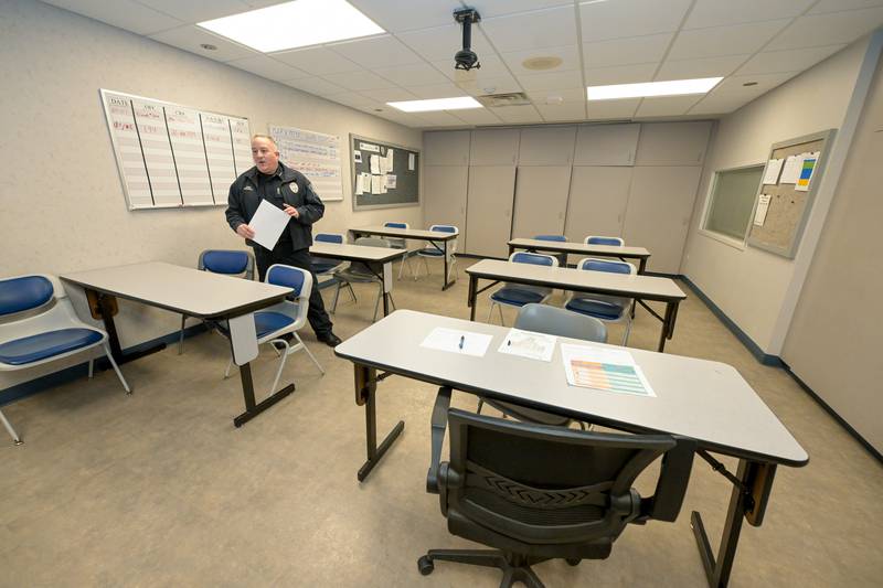Geneva Police Chief Eric Passarelli shows off the current Squad Room during a tour on Friday, Jan. 9, 2026. A $59.4 million public safety referendum will be on the March 17, 2026 primary ballot.