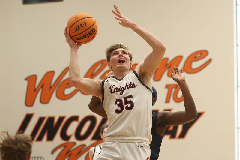 Lincoln-Way West’s Colin Lea goes up for the basket against Neuqua Valley on Saturday, Feb. 1, 2025.