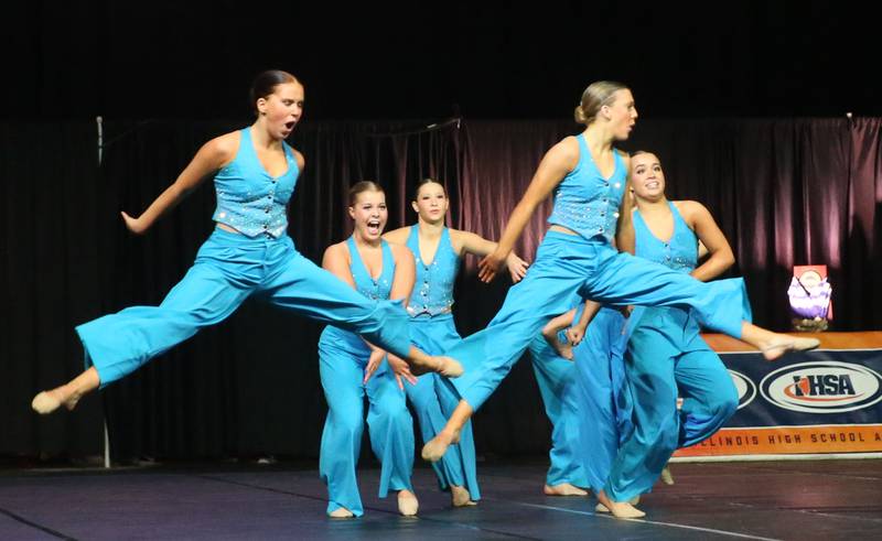 Members of the St. Charles North dance team perform during the IHSA State Dance finals on Saturday, Feb. 1, 2025 at Grossingers Motor Arena in Bloomington.