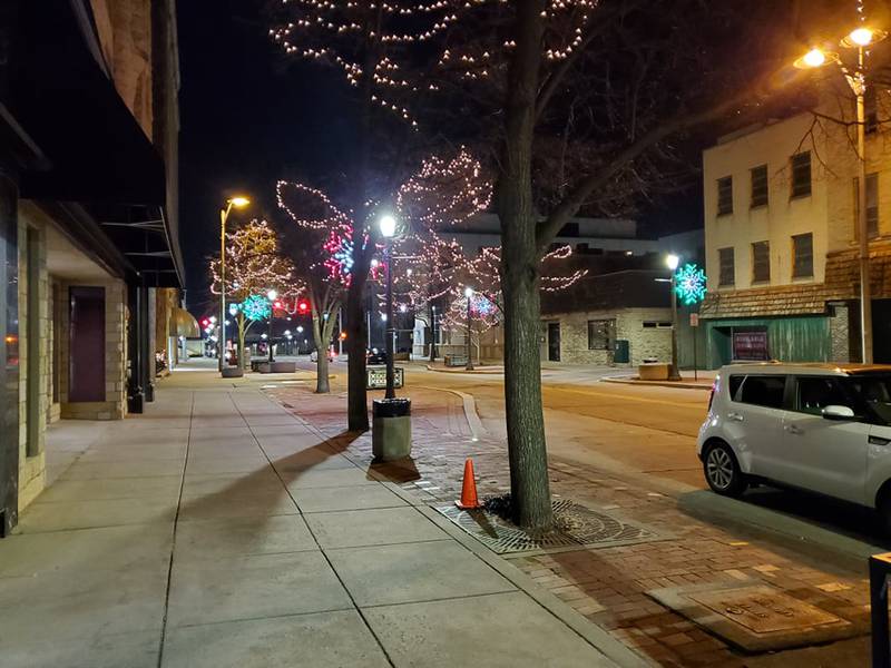 Downtown Joliet at night before the holidays is filled with a quiet, peaceful holiday spirit, if you know where to look.