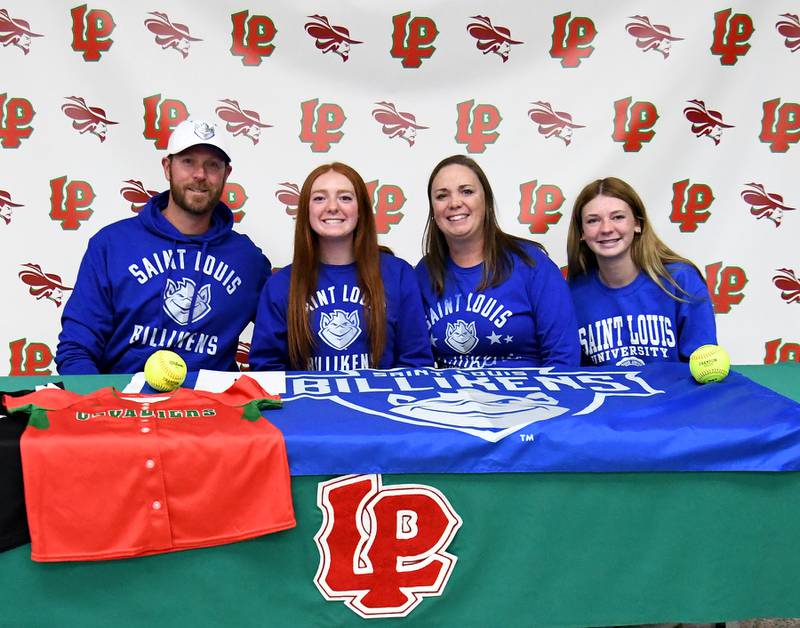 La Salle-Peru senior Addie Duttlinger (second from left) signed a National Letter of Intent to play softball at Saint Louis University. She was joined by (from left), her parents Eric and Victoria Duttlinger and her sister, Aubrey.