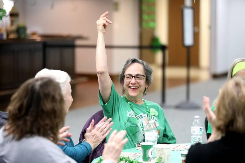 Penny Bohn of Hodgkins wins a game of Bingo during a St. Patrick’s Day social event on Monday, March 17, 2025 at the Park District of La Grange.