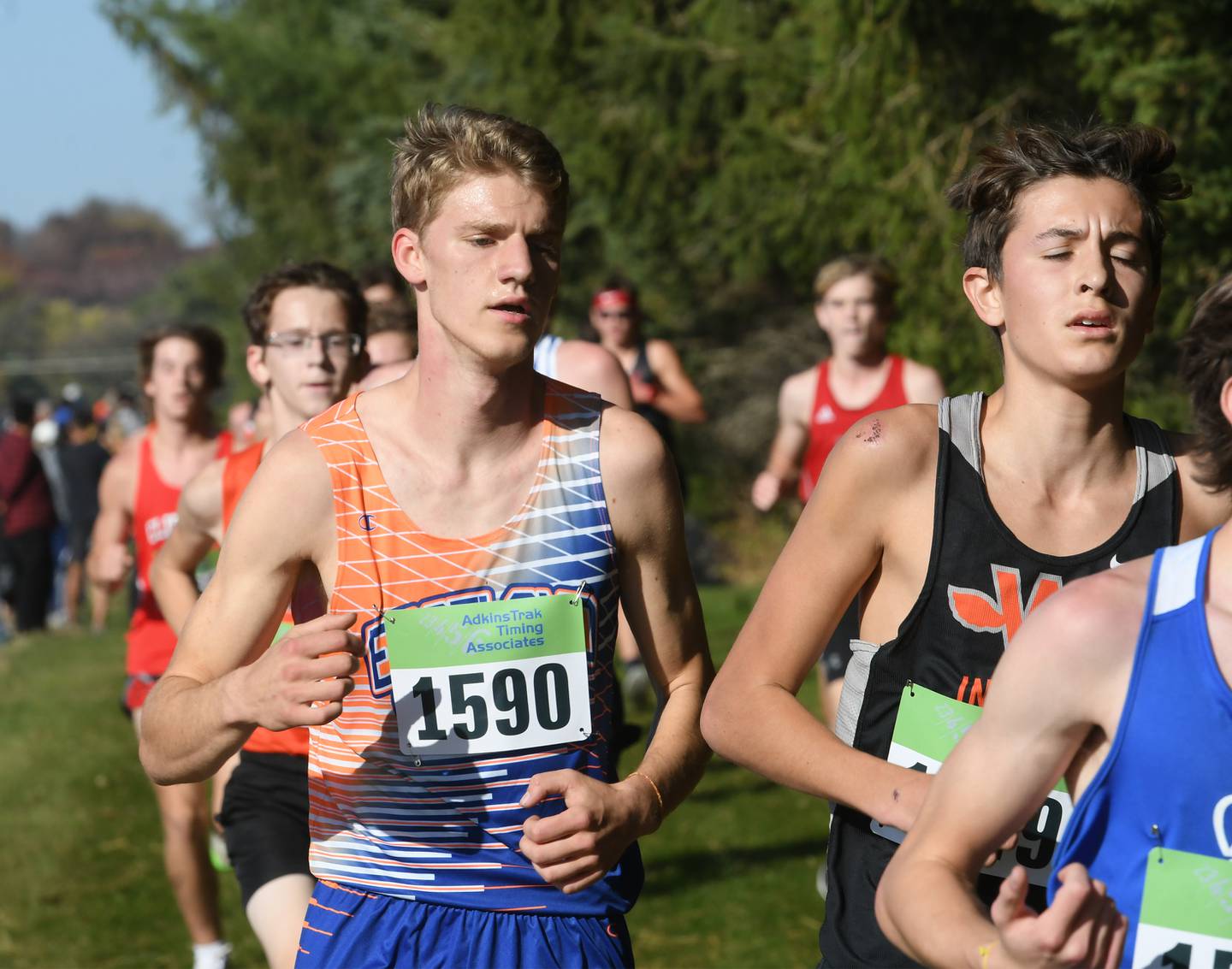 Eastland's Hudson Groezinger (center) runs at the 1A Oregon Sectional on Saturday, Oct. 29 at Oregon Park West.