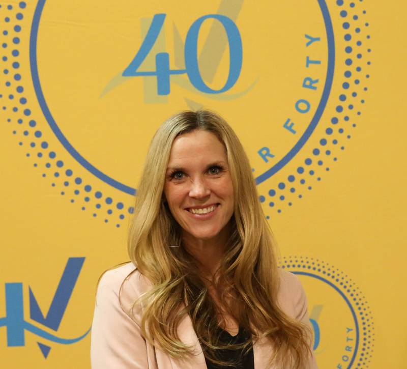 Emily Carney, Student Support Services Division Chair/Counselor, LaSalle-Peru Township High School poses for a photo during the Illinois Valley Chamber of Commerce 40 Under Forty Awards Gala on Thursday, Feb. 9, 2023 at Westclox in Peru.
