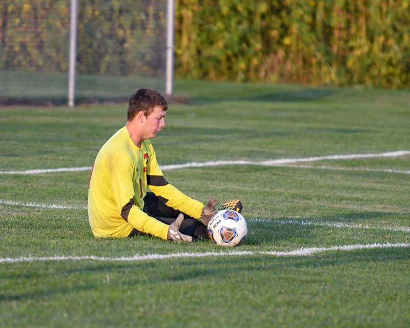 Indian Creek's goalie Jacob Coulter makes a save in the first half of the game against Hinckley-Big Rock Monday Sept. 26th at Hinckley-Big Rock High School.