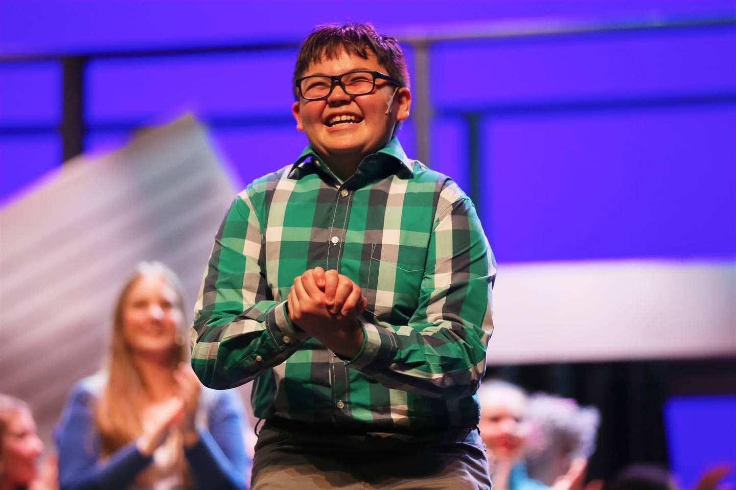 Crystal Lake student Mason Houltram bows after his performance in the Children’s Theatre of Elgin’s production of “Diary of a Wimpy Kid: The Musical" in April 2025.
