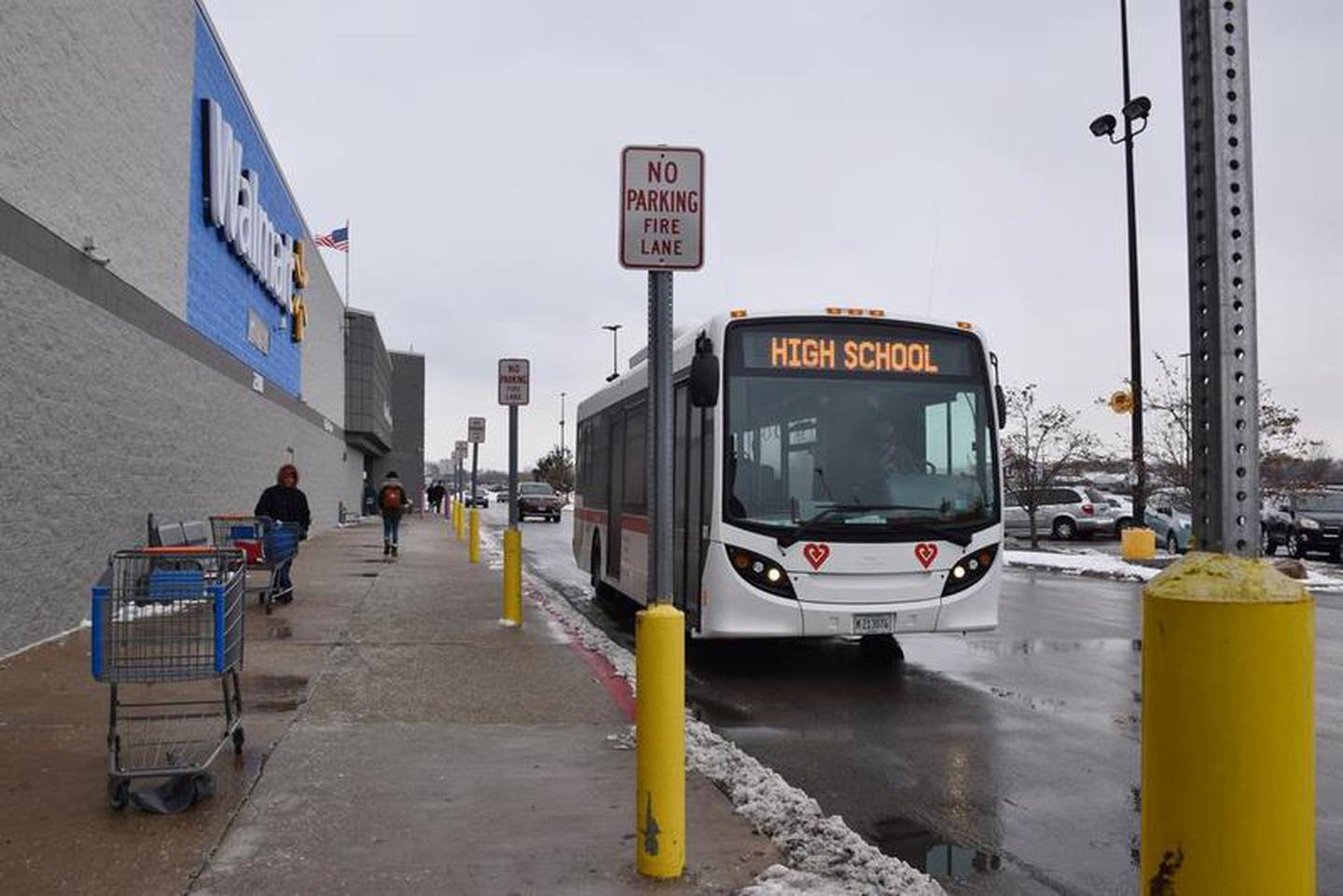 File photo - A Route 21 bus to Sycamore arrives at the Wal-Mart in DeKalb on Thursday, Nov. 14, 2019.