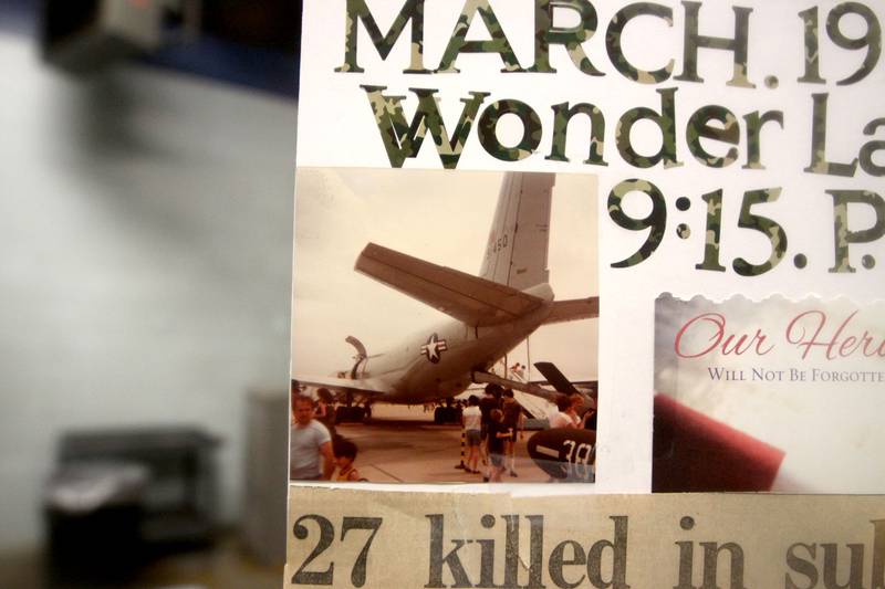 An archival image is displayed as a remembrance was held Saturday at Wonder Lake Fire Protection District Station 2 on the 40th anniversary of a midair military jet explosion that happened over the small, rural area northeast of Woodstock.