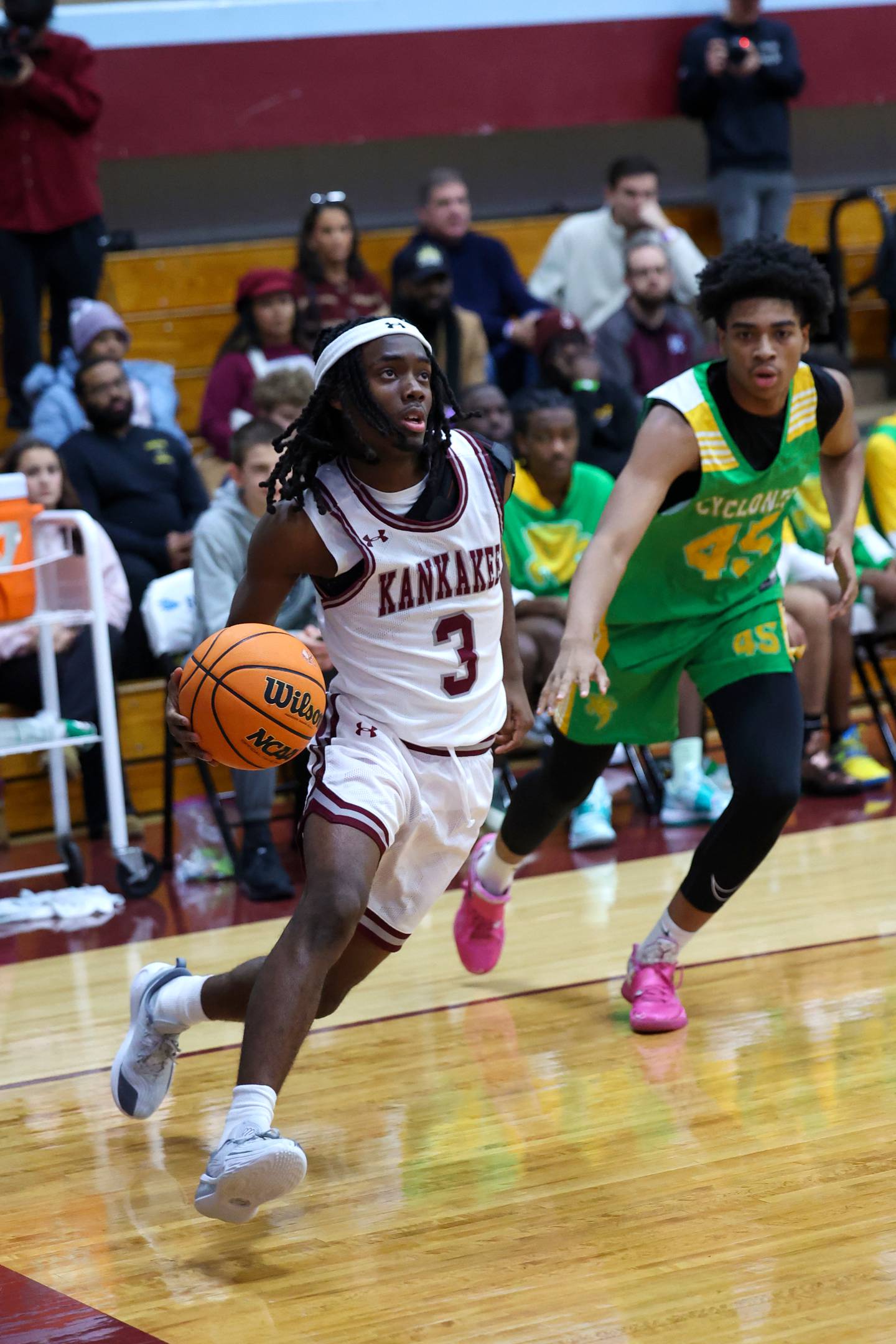 Kankakee's Cedric Terrell III drives toward the basket during the Kays' 83-44 victory over Chicago Ag in the 75th Kankakee Holiday Tournament opening round on Friday, Dec. 26, 2025.