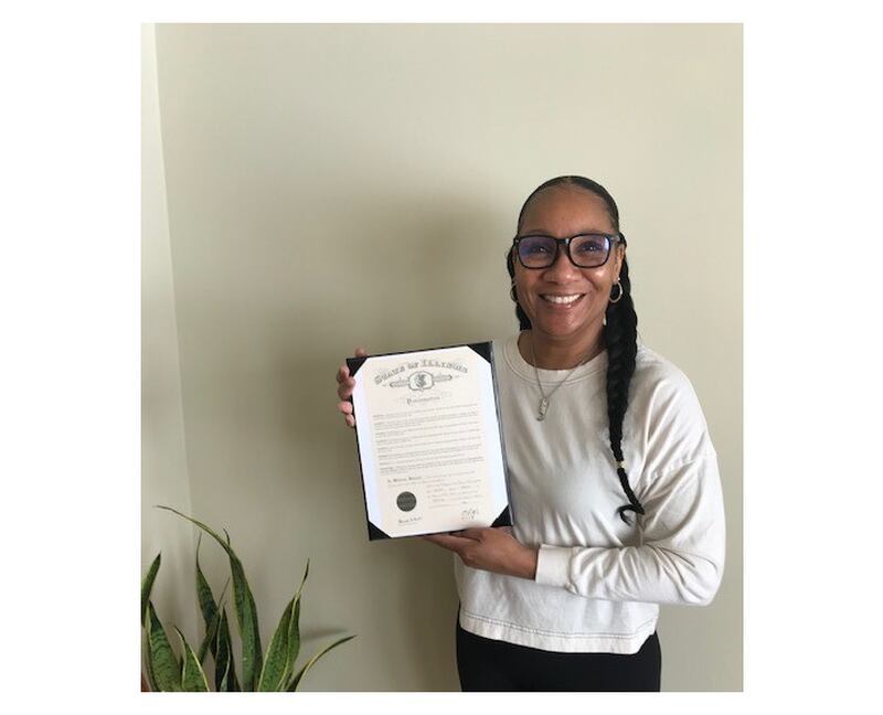 Wenora Johnson of Joliet holds a proclamation from the state of Illinois proclaiming March 2021 as Colorectal Awareness Month. Johnson is a colon cancer survivor and patient advocate.