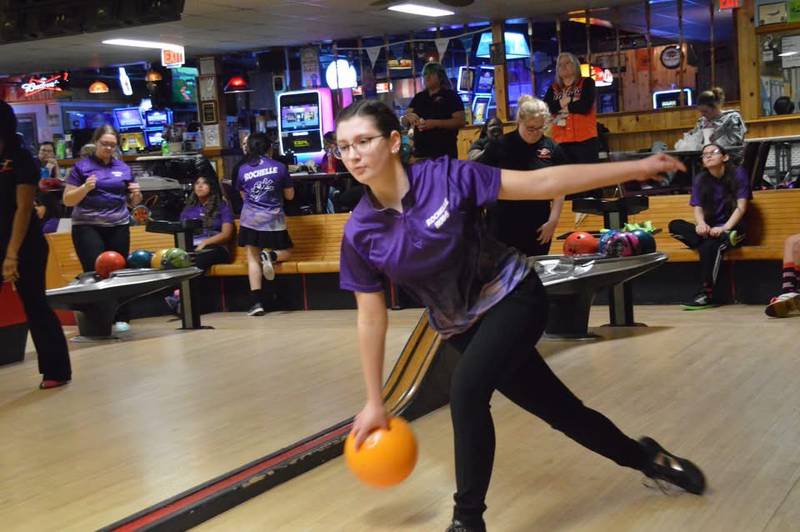 Rochelle's Kara Hull lets go of a shot during a recent bowling meet.
