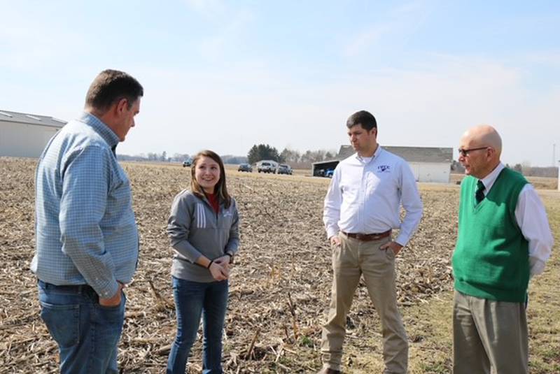 AgView FS manager David Horras (left) with IVCC ag student Jolene Bobinski, IVCC agriculture program coordinator Willard Mott and President Jerry Corcoran. Bobinski was AgView’s first Earn and Learn intern.