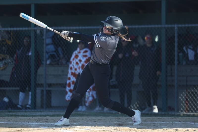 Plainfield Central’s Tricia Hogrefe connects against Bolingbrook on Wednesday, March 20, 2024.