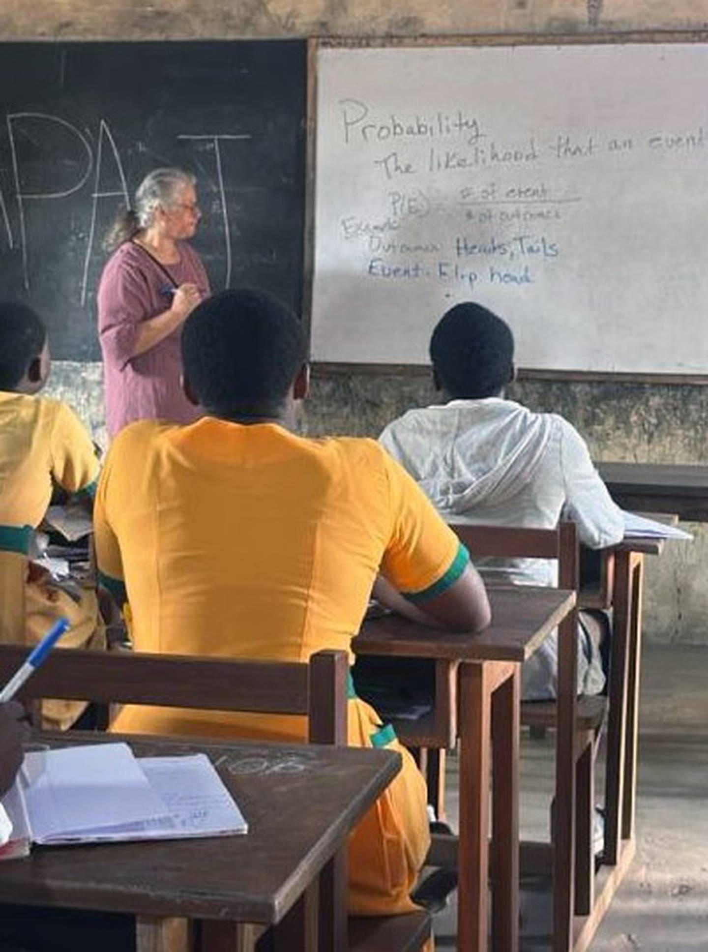 Before her daughter left for Spain, Dawn Chambers traveled to Ghana, West Africa, as part of a professional/cultural program. Back at home, she raised money for math supplies for the classrooms she had visited in Ghana.