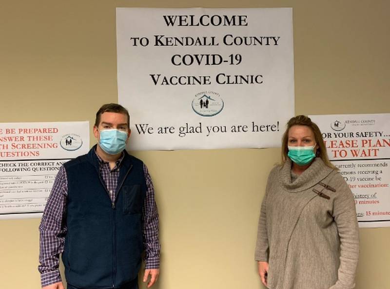 Kendall County Board Chairman Scott Gryder, left, recently visited the county's COVID-19 clinic at the Yorkville Government Center at 651 Prairie Point Drive.