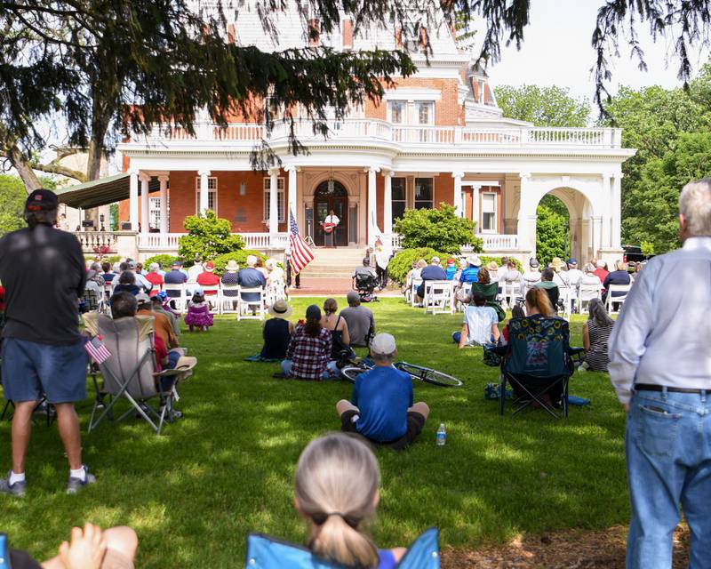 Police Chief David Byrd speaks to the community who attended the Memorial Day ceremony held on the Ellwood House lawn in DeKalb on Monday May 30th.