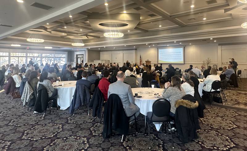 Nearly 100 public leaders and other dignitaries gather during the OSF Community Breakfast Regional Update on Tuesday, Nov. 28, 2023, at Senica's Oak Ridge in La Salle.