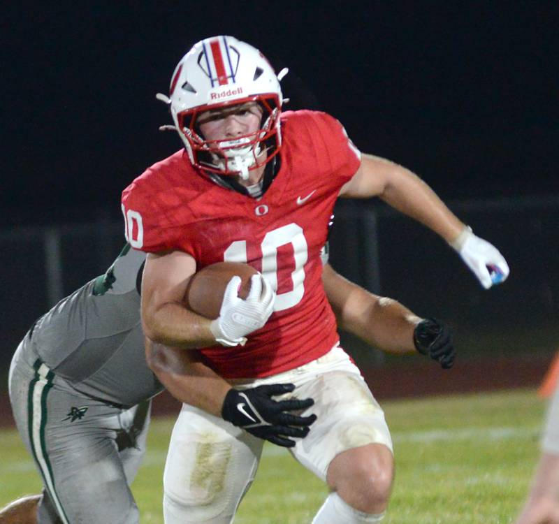 Oregon's Keaton Salsbury runs with ball against Rock Falls on Friday, Sept. 19, 2025 at Landers-Loomis Field in Oregon.