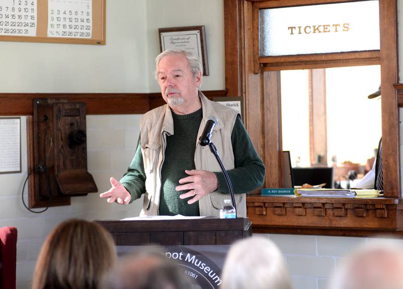 Oregon Mayor Ken Williams was one of the speakers who talked about the Lorado Taft Field Campus during a Saturday, Oct. 26, 2024 program at the Oregon Depot Museum in Oregon. Northern Illinois University announced in September that it will close the campus on Dec. 15.