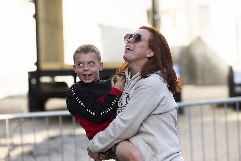 Vanessa Wessels and Lee Hume, 3, watch the band Desiree and the Wilde Saturday, Sept. 6, 2025, at Dement Town Music Fest in Dixon. Wessels was in town visiting Lee’s mom who’s a college friend.