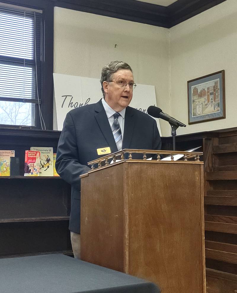 Jim Dunn, president of the Bureau County Historical Society, speaks during an open house March 22, 2024, at the former Matson Public Library in Princeton. The library building will be part of the Bureau County History Center campus.