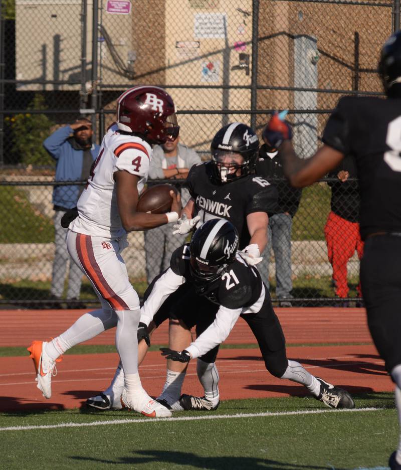 Fenwick's defensive forces a safety during their playoff game against Brother Rice Saturday, Nov. 2, 2024.