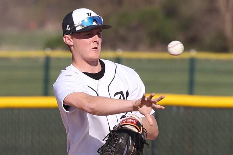 Kaneland's Johnny Spallasso throws the ball across the field during their game against Sycamore Thursday, May 4, 2023, at Kaneland High School.