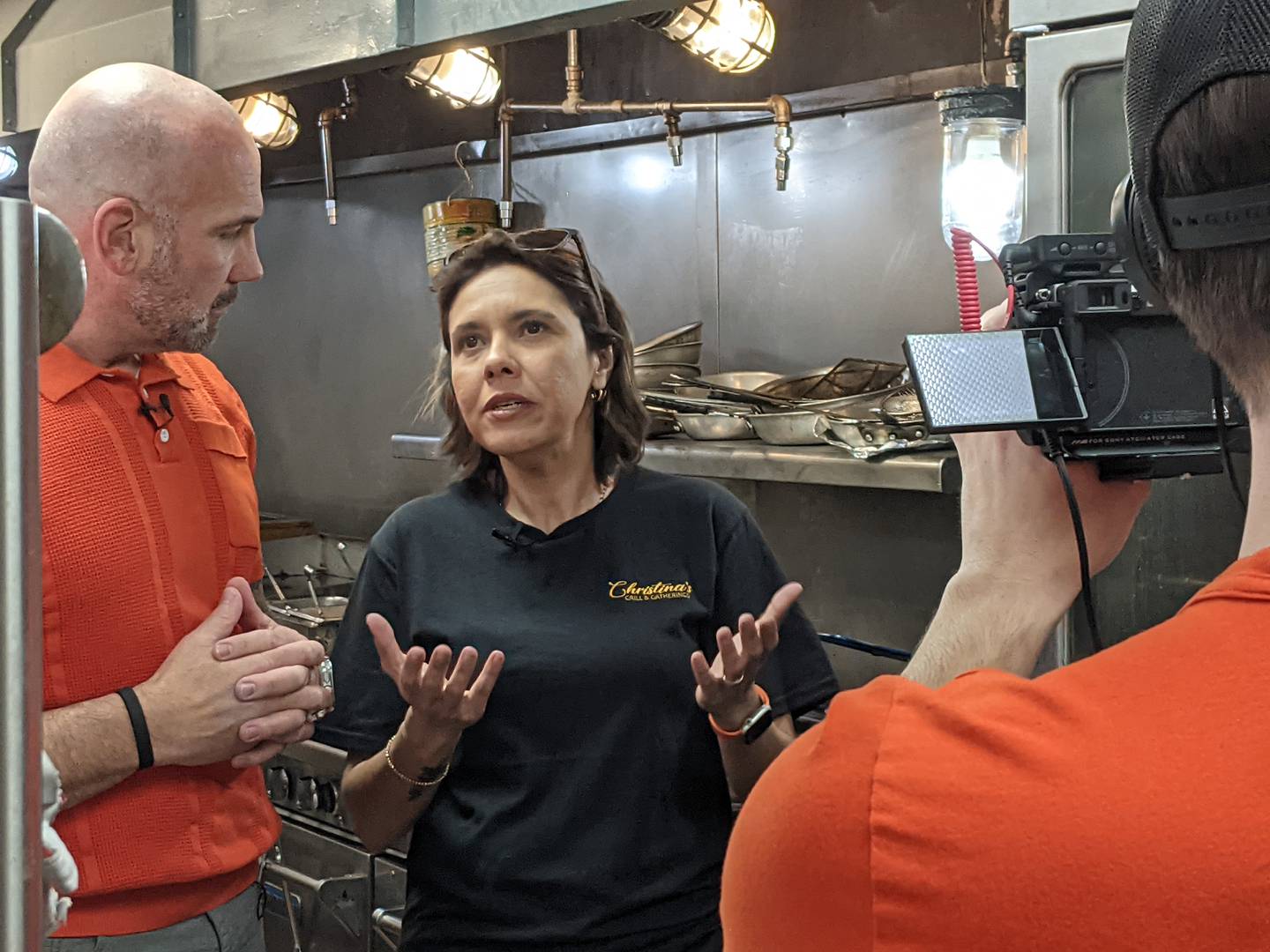 Sean Kelly, host of America's Best Restaurants, interviews Christina’s Grill & Gatherings general manager Sofia Lima on April 21, 2026.