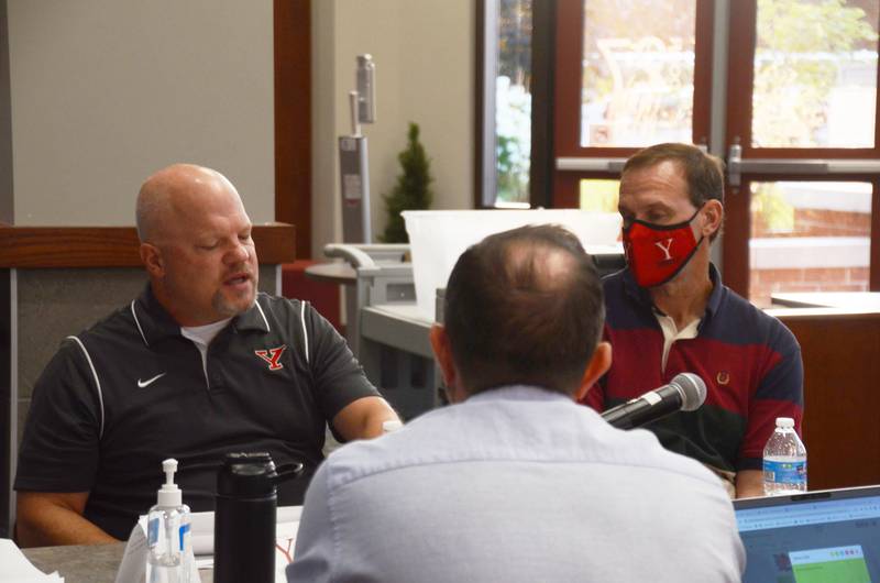 D115 School Board Member Dr. Garrett Katula speaks at a community forum to determine the district's mask policy on Tuesday, July 27, 2021. (Lucas Robinson - lrobinson@shawmedia.com)