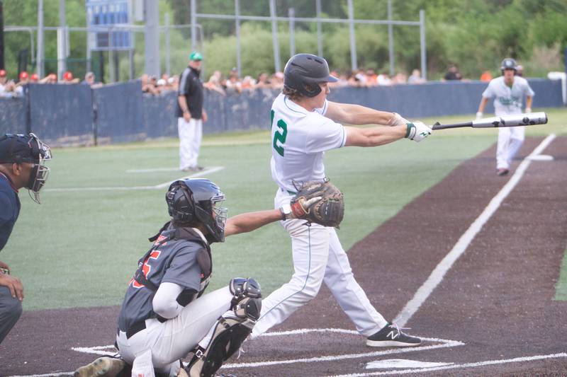 York's Josh Fleming looks for a hit against St. Charles East at the Class 4A Sectional Semi Final on Wednesday, May 31, 2023 in Elgin.