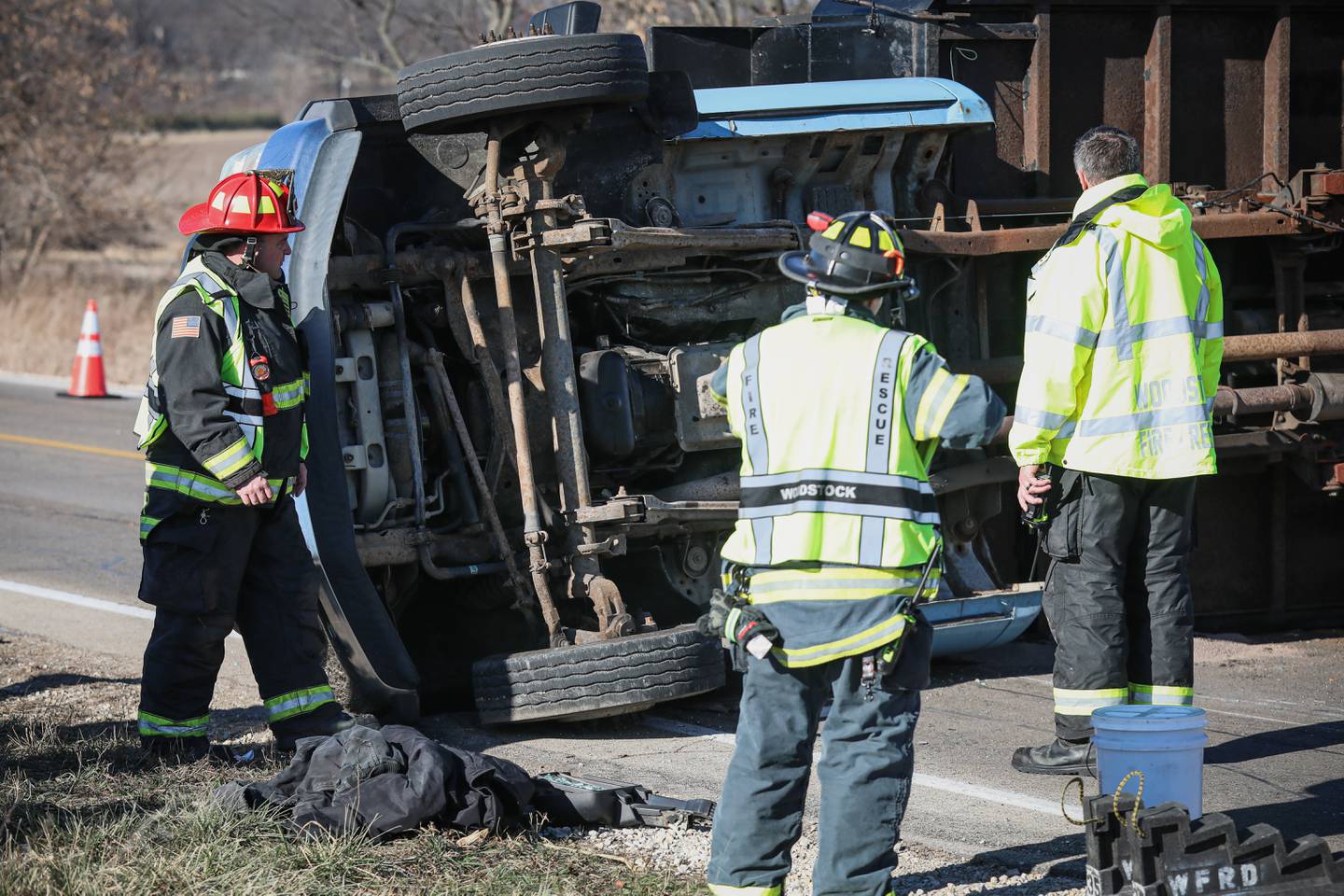 No injuries were reported after a rollover crash Sunday near Woodstock.