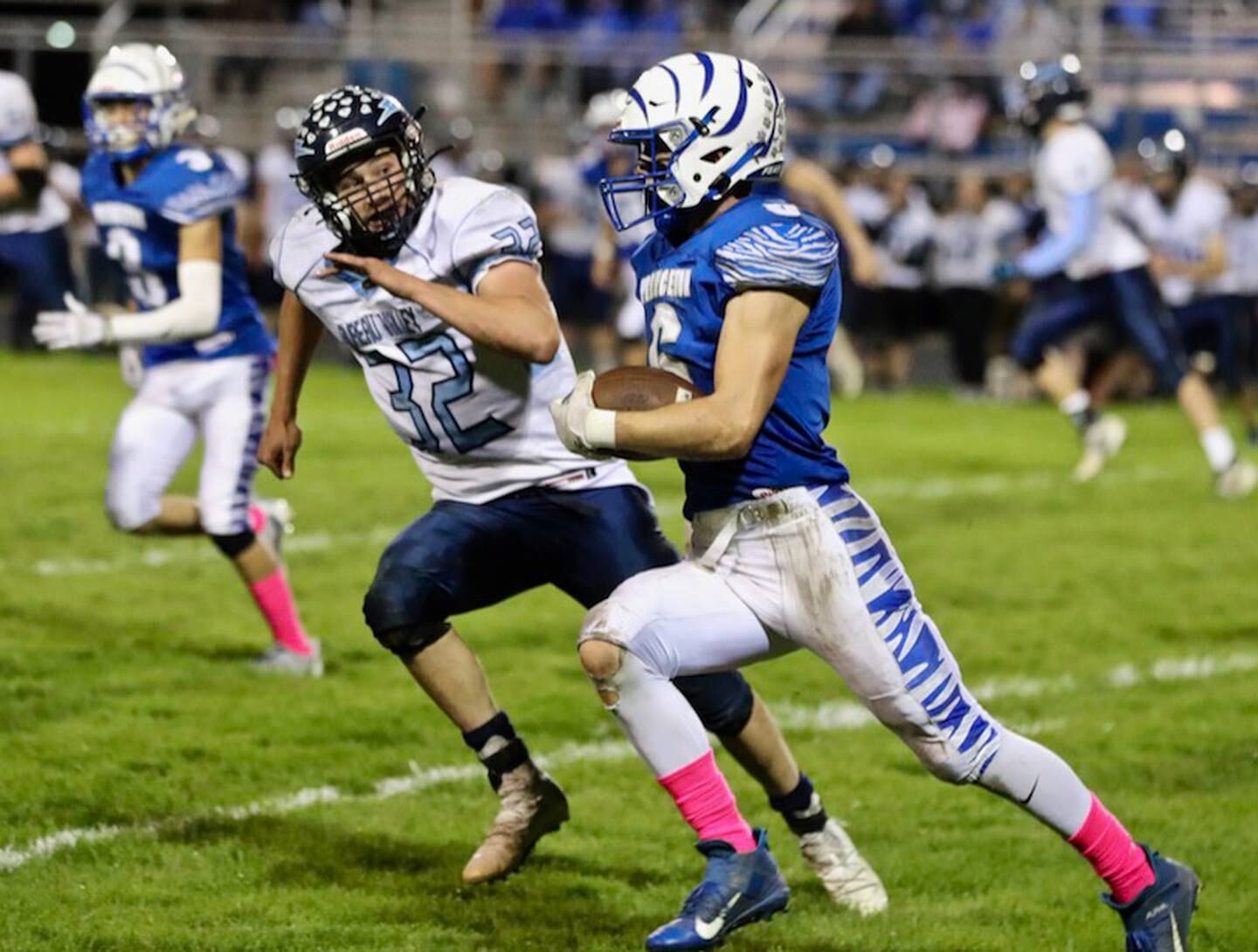 Bureau Valley's Jaden Michlig tries to catch Princeton's Bennet Sierens Friday night.