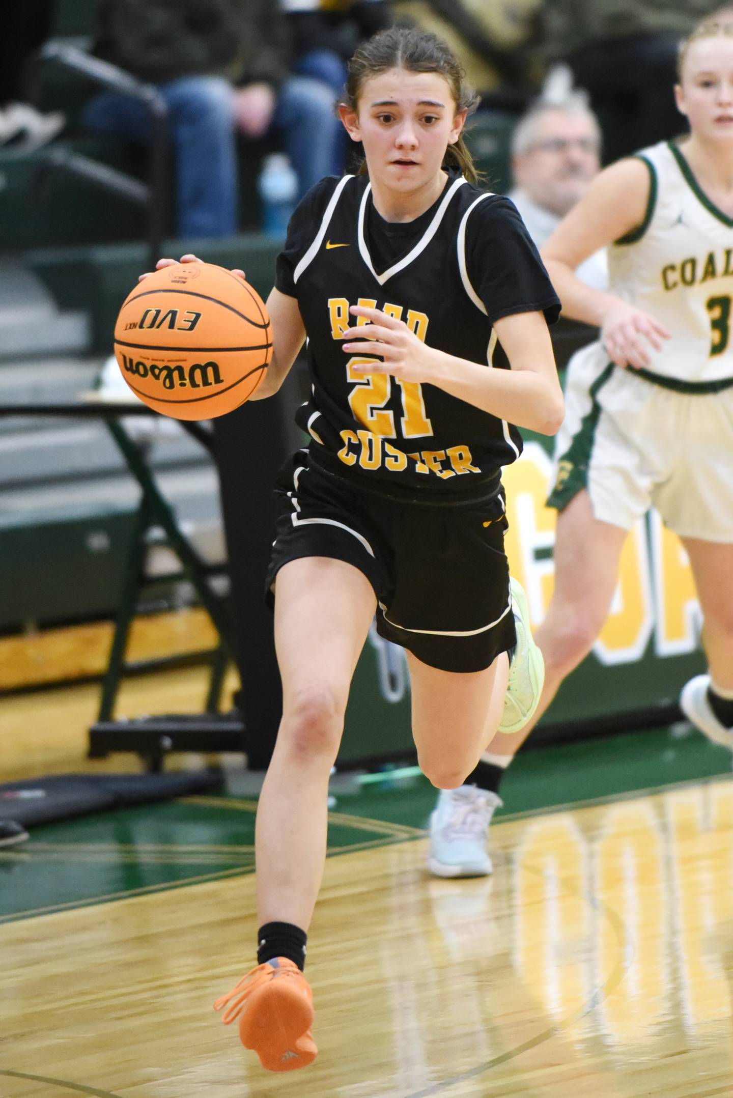 Reed-Custer's Alyssa Wollenzein drives to the basket during an IHSA Class 2A Coal City Regional semifinal against Coal City Tuesday, Feb. 18, 2025.