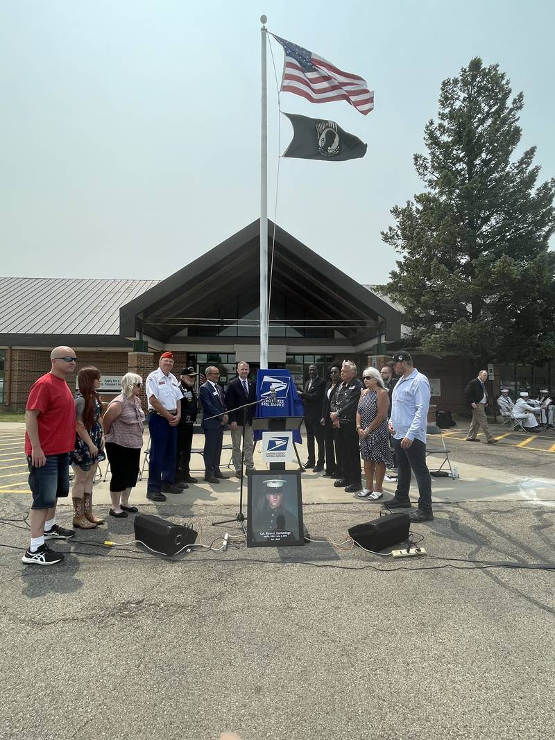 People gathered at the ceremony to name the Crystal Lake Post Office the Ryan J. Cummings Post Office on June 4, 2023.