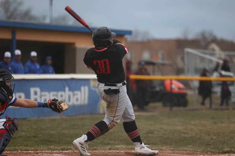 Bolingbrook’s Tommy Corley drives in a run against Joliet Central on Tuesday, March 21st. 2023.