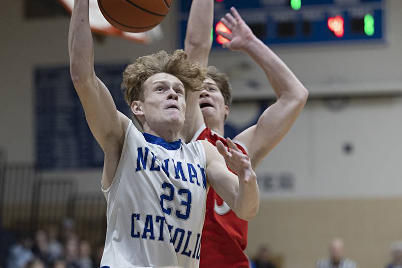 Newman’s Lucas Simpson goes to the hoop against Morrison Wednesday, Jan. 3, 2024 at Newman High School.