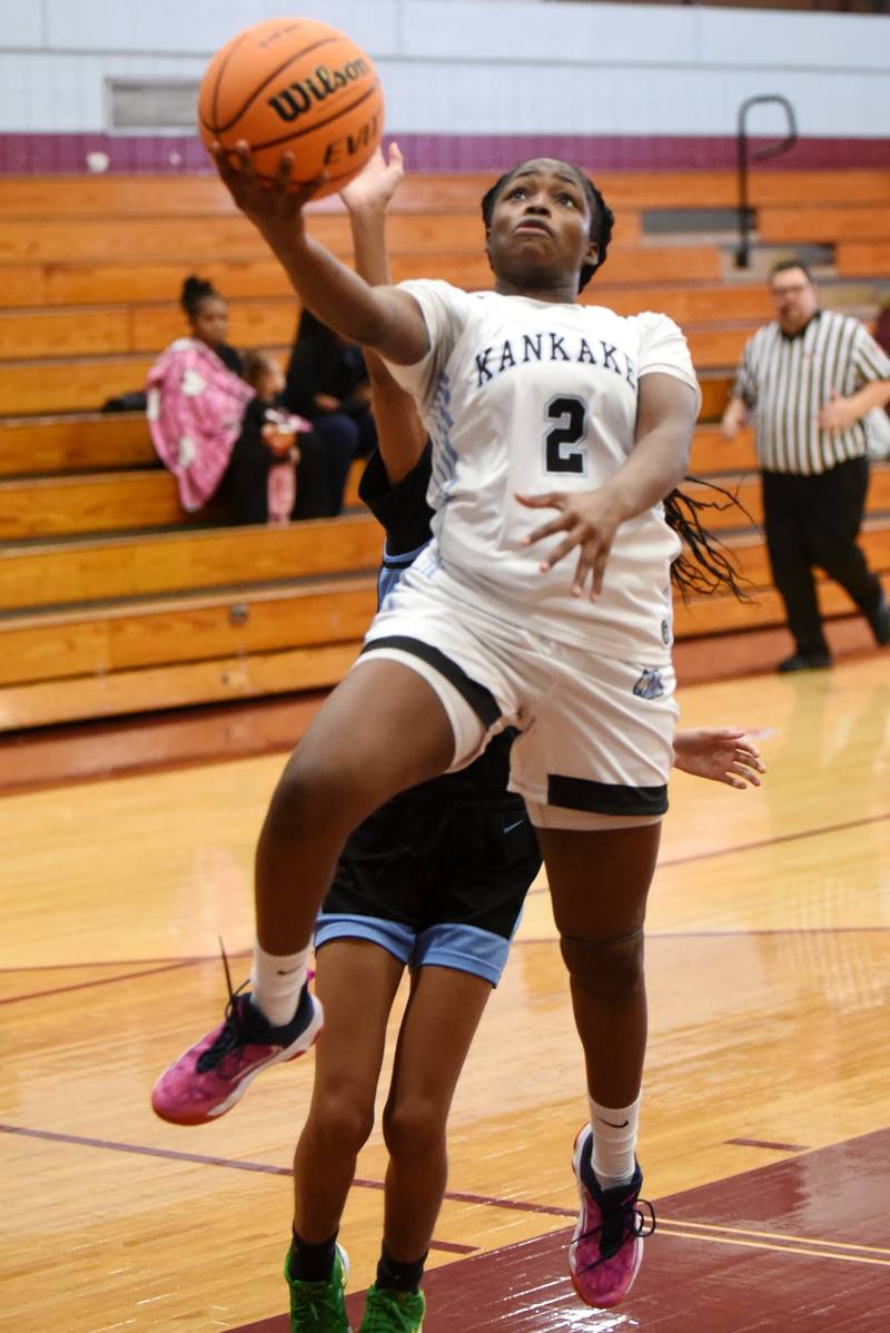 Kankakee's London Stroud lays it up during a home game against Thornridge Thursday, Jan. 8, 2026.