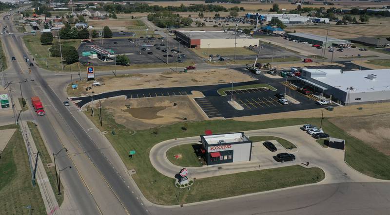 An aerial view of Aldi located at the intersection of Backbone and North Main Street on Thursday, Oct. 9, 2025 in Princeton. The store is expected to open next month. A Jersey Mikes Subs has also been confirmed on the site. Construction on the building should start either next week. The Princeton Jersey Mike's is slated to open in Spring 2026.