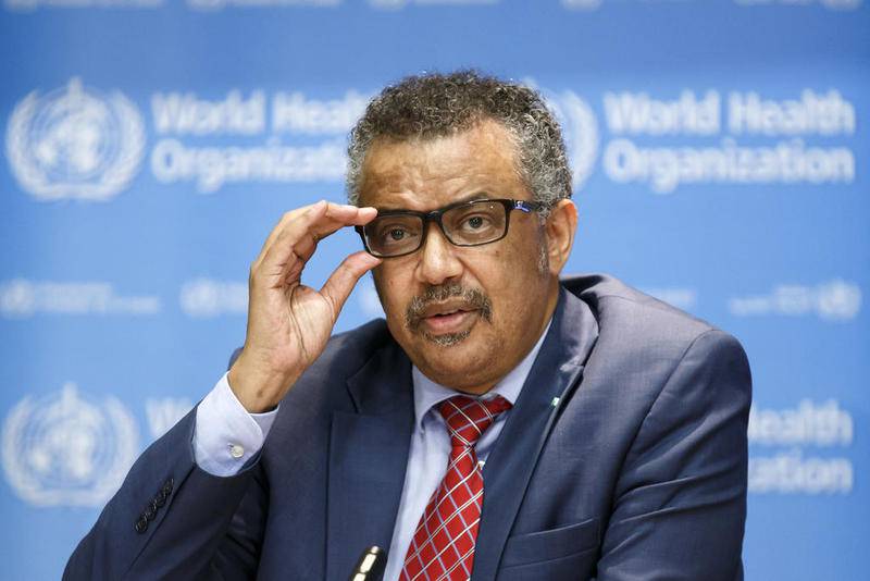 Tedros Adhanom Ghebreyesus, director general of the World Health Organization, speaks to the media Wednesday after the International Health Regulations Emergency Committee on Ebola in Congo in Geneva, Switzerland.