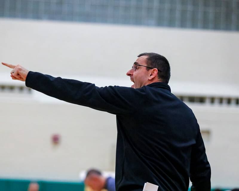 Batavia head coach Jim Nazos yells out instructions during the Jack Tosh Holiday Classic basketball game between Lyons at Batavia.  Dec 26, 2022.