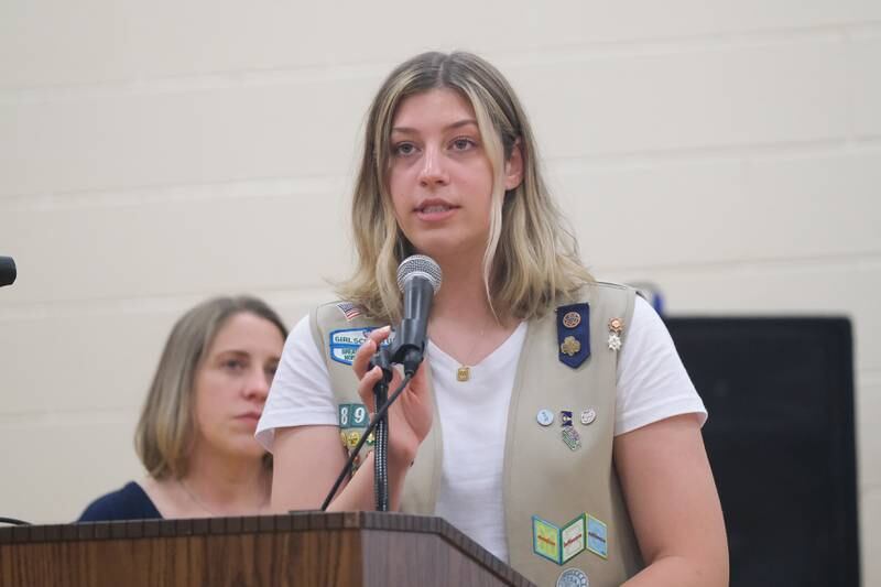 Mikaylah Boulds, of Troop 70891, talks about her project that won her the Gold Award, the highest award a Girl Scout can achieve. Thursday, May 12, 2022, in Plainfield.