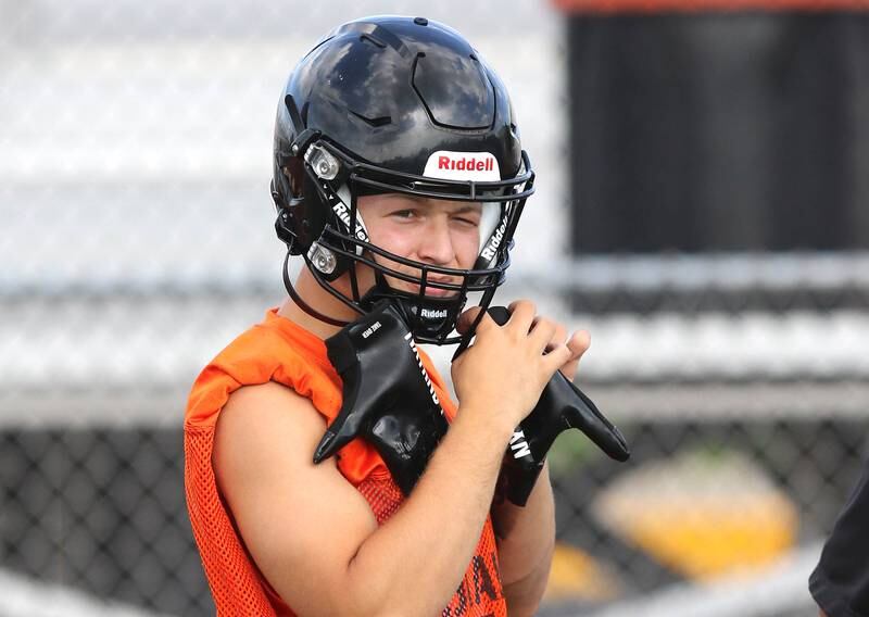 DeKalb’s Talon Tate gets ready for practice Monday, Aug. 7, 2023, at DeKalb High School.