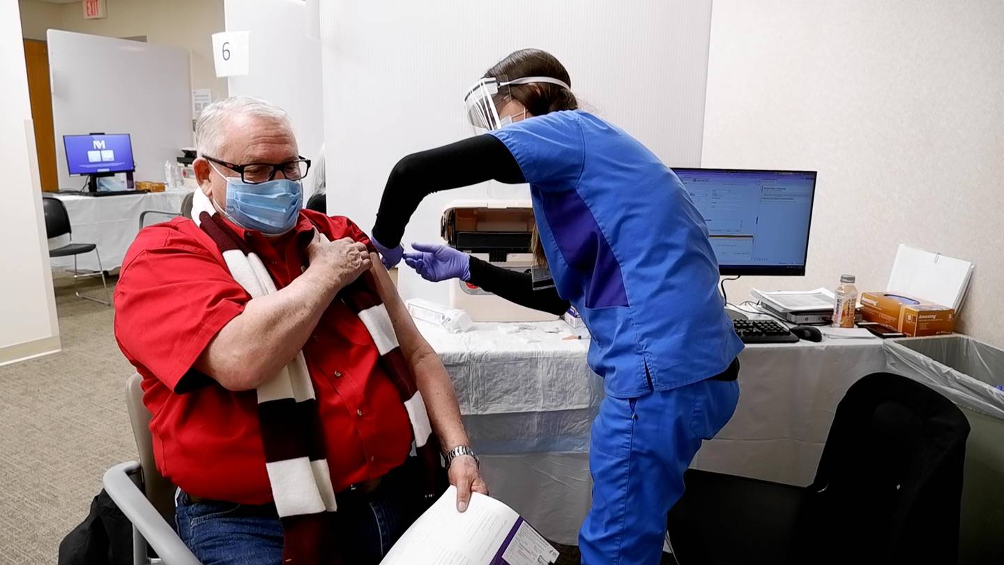 •	Elgin resident Patrick Rich receives the Moderna COVID-19 vaccine from nurse Audra Chambers during a clinic Jan. 29, 2021, at Northwestern Medicine Woodstock Hospital.